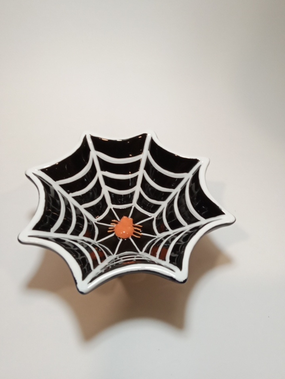 Black & White Spiderweb Bowl with Orange Spider